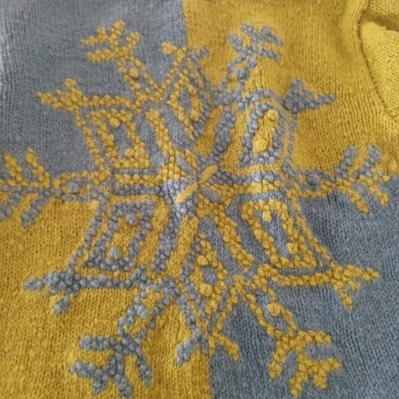 VTG 90's Express Tricot 100% Wool Snowflake Sweater Women’s M Colorblock Chunky - Picture 3 of 8